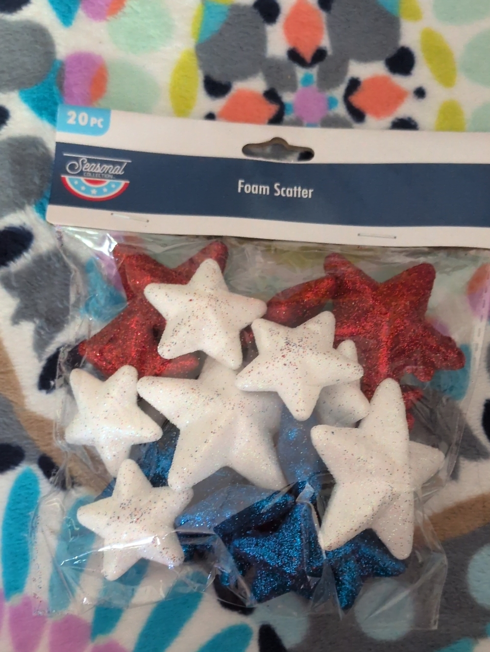 Red, White & Blue Glitter Star Foam Scatter - 20pc